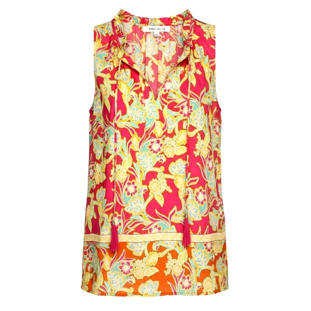 Rose + Olive Floral Paisley sleeveless Blouse Women's Size XS Boho Summer ruffle